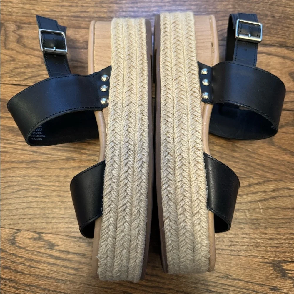 Steve Madden Fifer Espadrille Platform Sandals Black Leather Size 9